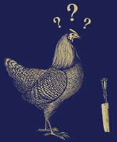 Illustration d'une poule devant un couteau